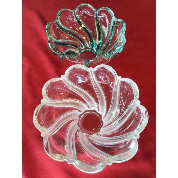 Dessert Candy Dish Nut Bowls MIKASA Crystal Green&Frosted Swirl Stripe Scalloped - Picture 3 of 12